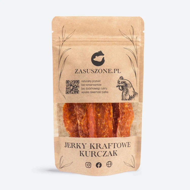 Suszone mięso pikantny kurczak 40g - paczka suszonego kurczaka tak zwanego ostrego Jerky z kurczaka od Zasuszone.pl
