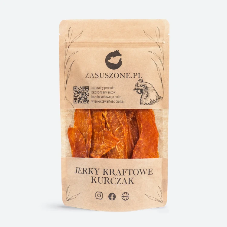 Suszone mięso kurczak 90g - paczka suszonego kurczaka tak zwanego Jerky z kurczaka od Zasuszone.pl