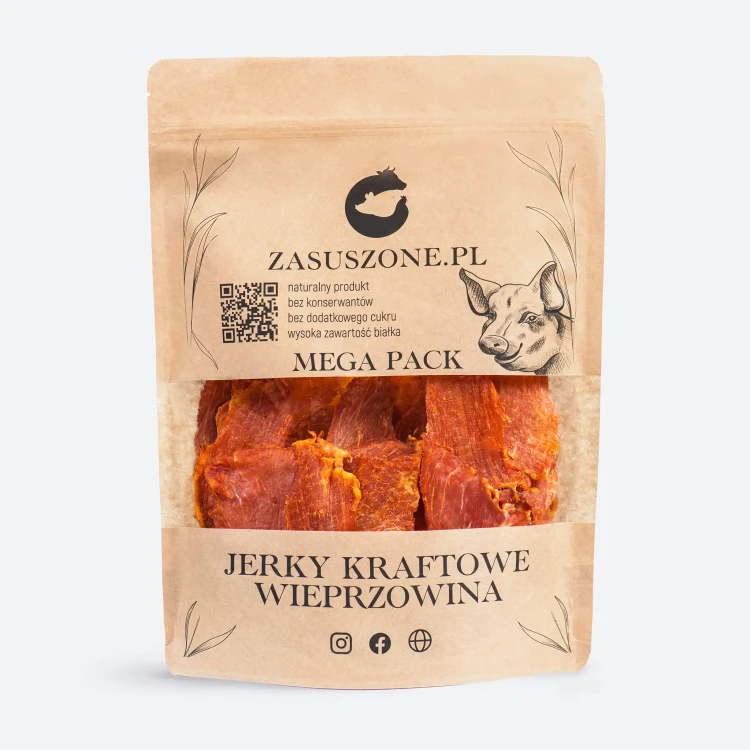 Suszone Mięso Wieprzowina 550g - wielka paczka suszonego mięsa wieprzowego, tak zwanego jerky wieprzowe od zasuszone.pl